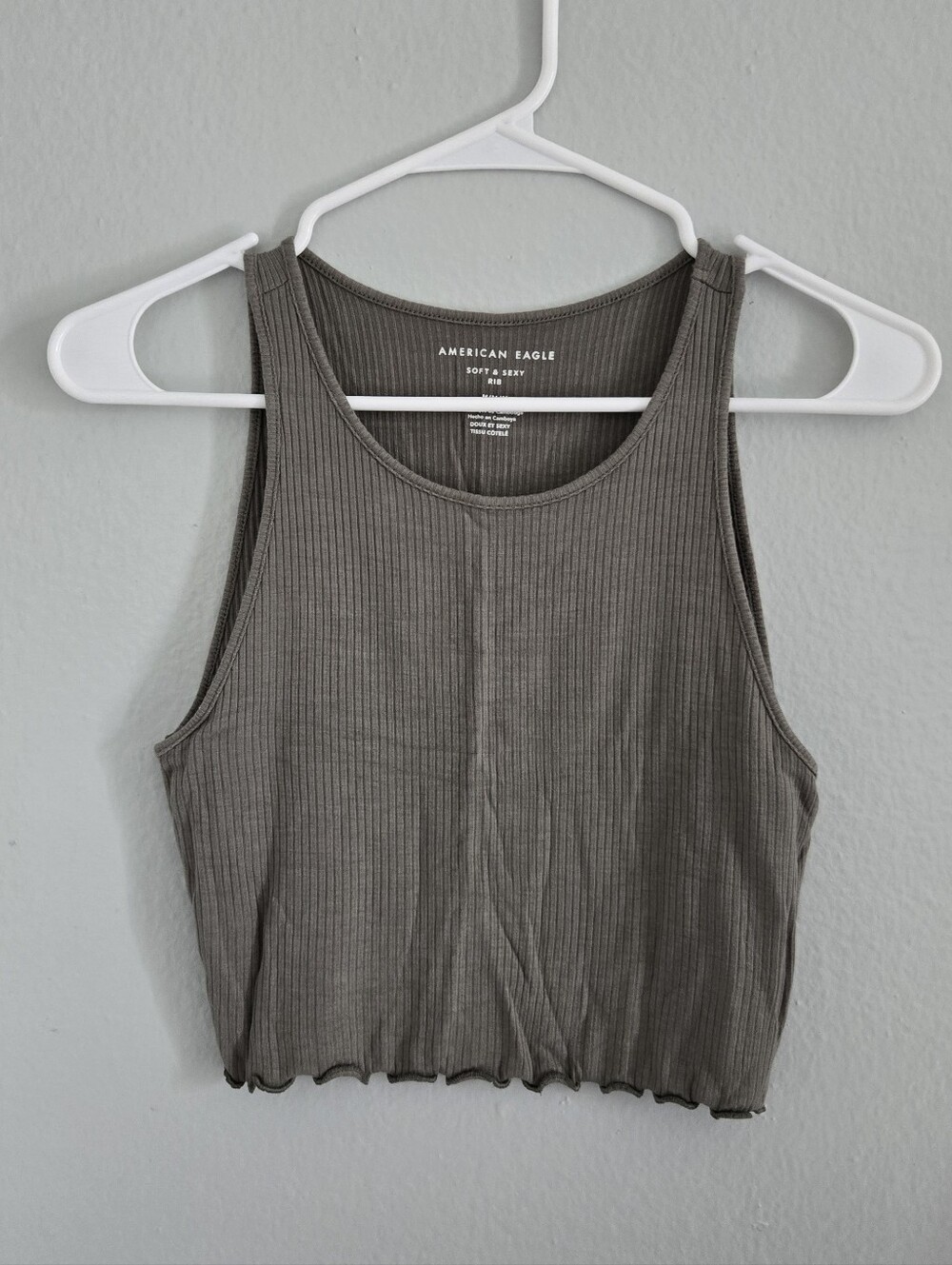 American Eagle Outfitters Olive Ribbed Cropped Tank